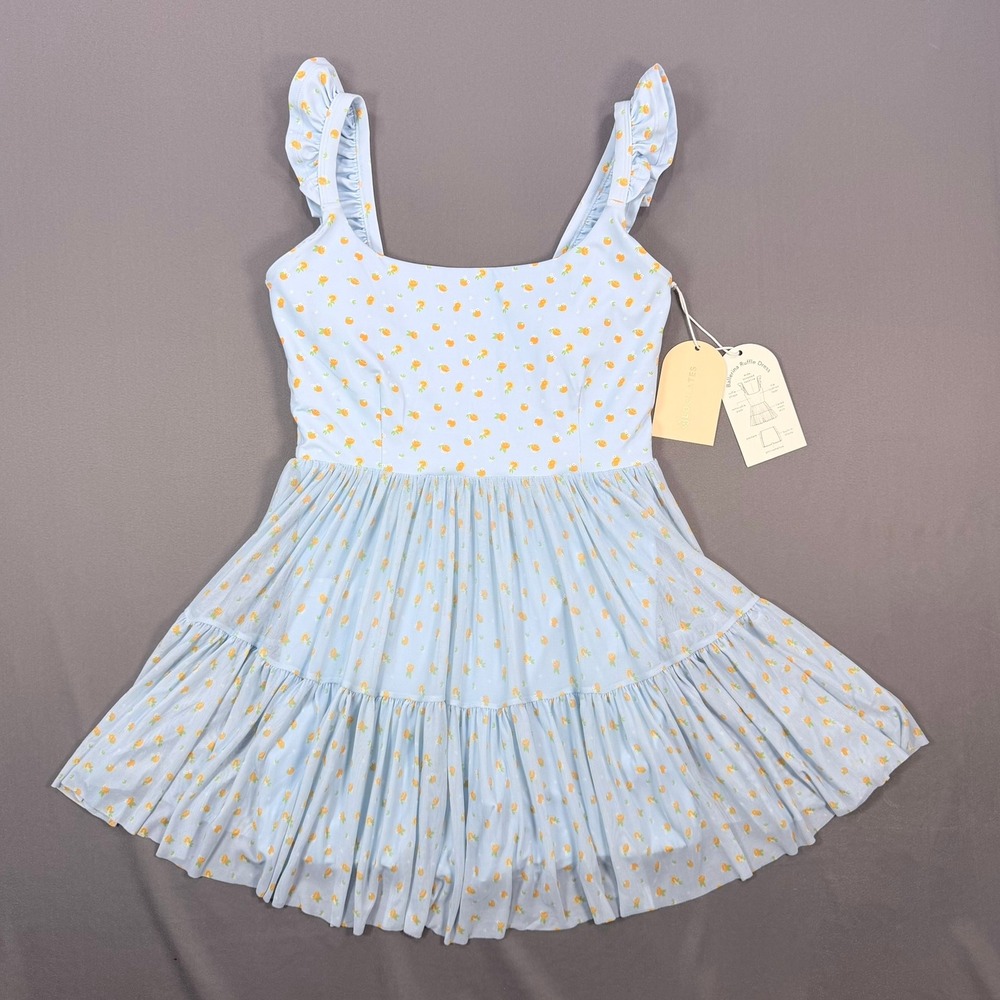 Blogilates Womens M Blue Citrus Mesh Ballerina Ruffle Dress Built-in Shorts NWT - Picture 1 of 12